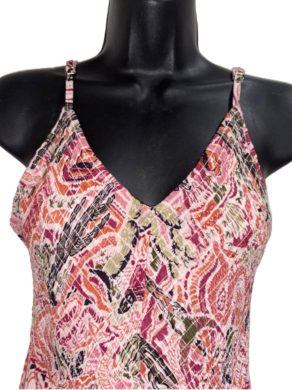 Angie Pink Multi-Print Smocked Spaghetti Strap Western Print Mini Dressnwt — image 3 of 7
